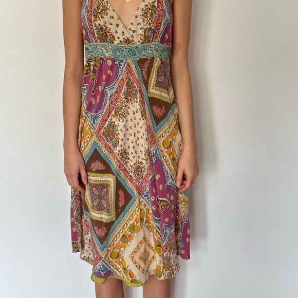 Y2K Nicole Miller Vintage Silk Dress Paisley Chiffon Lined Spaghetti Straps 2000 - Picture 9 of 15